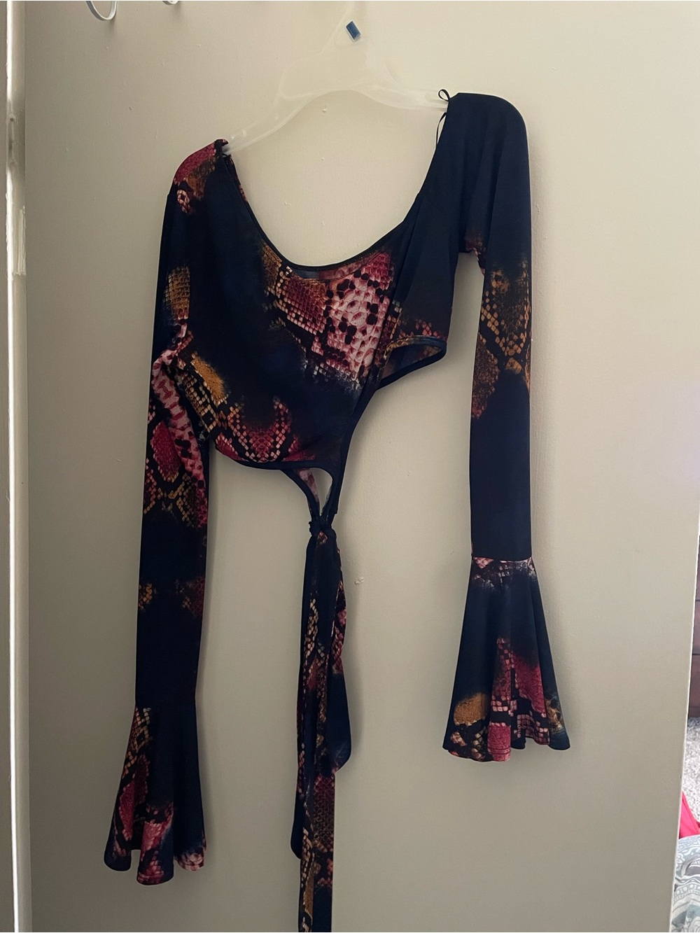 Black Snake-Print Tie-Front Women's Top